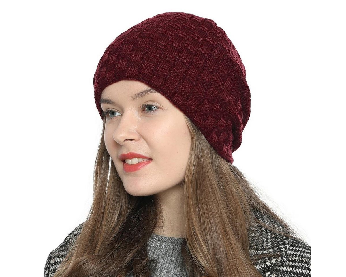 DonDon Beanie Damen Beanie Winter Slouch Style mit Innenfutter (Packung, 1-St) Wintermütze, Beanie mit Flechtmuster und Teddyfleece von DonDon