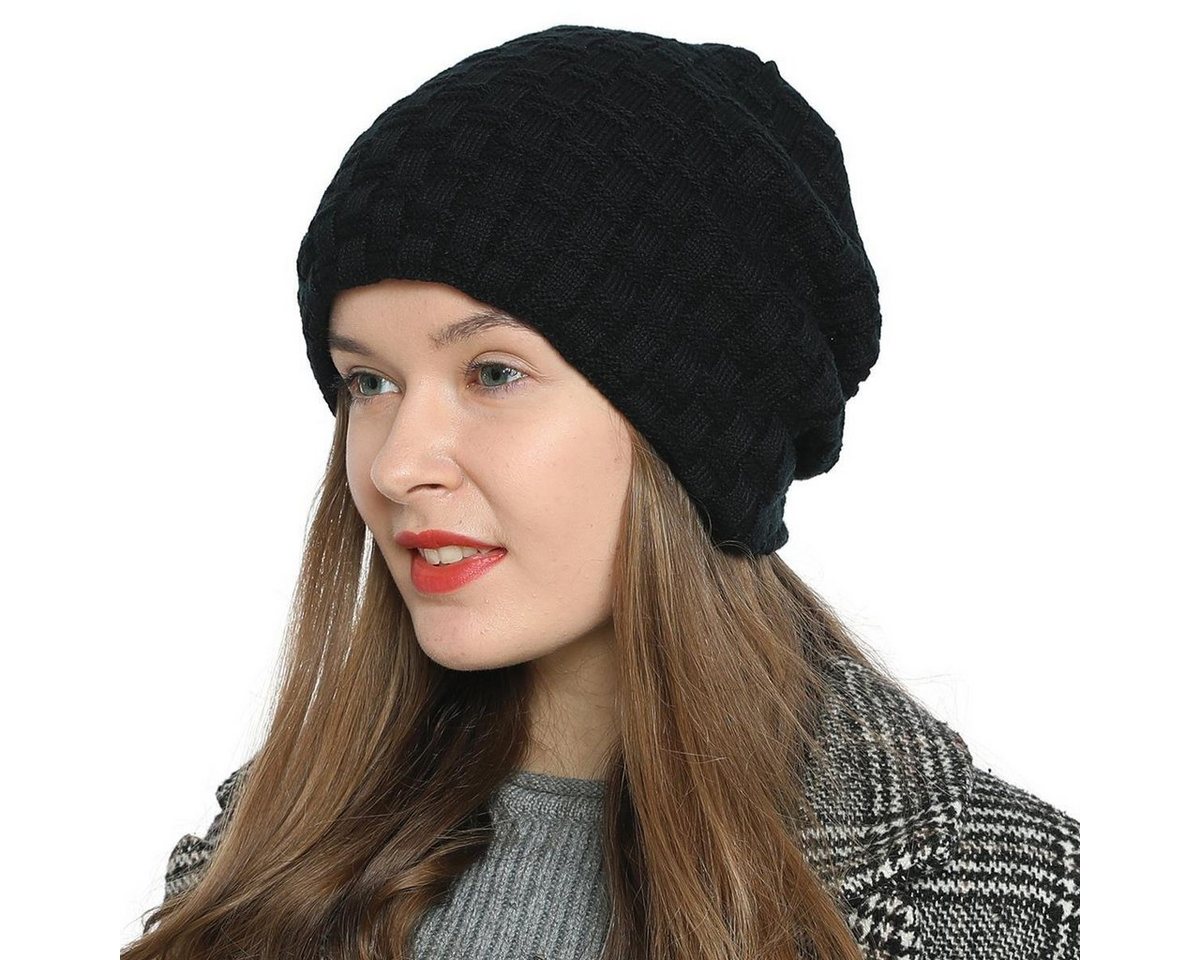 DonDon Beanie Damen Beanie Winter Slouch Style mit Innenfutter (Packung, 1-St) Wintermütze, Beanie mit Flechtmuster und Teddyfleece von DonDon