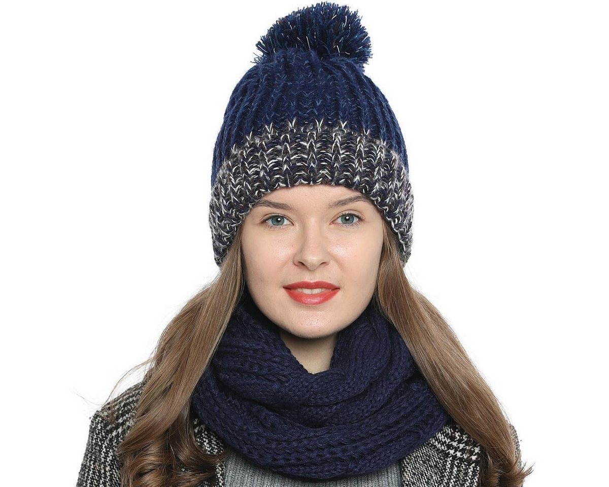 DonDon Beanie Damen Bommelmütze Strickmütze gefüttert warm (Packung, 1-St) Wintermütze, mit Bommel, Grobstrick in tollen Farben von DonDon