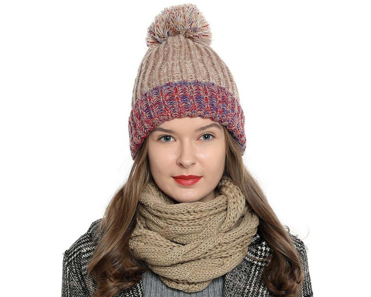 DonDon Beanie Damen Bommelmütze Strickmütze gefüttert warm (Packung, 1-St) Wintermütze, mit Bommel, Grobstrick in tollen Farben von DonDon