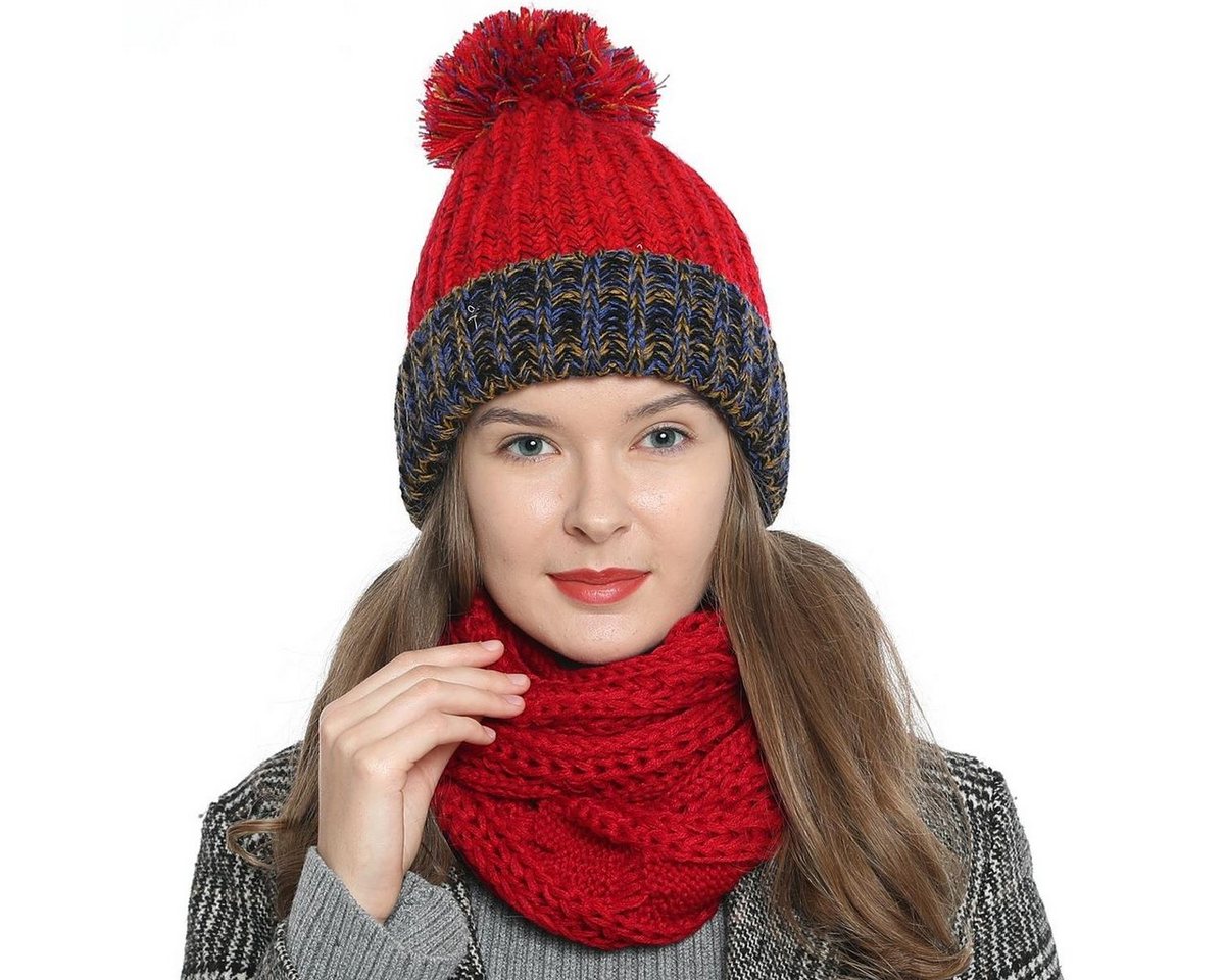 DonDon Beanie Damen Bommelmütze Strickmütze gefüttert warm (Packung, 1-St) Wintermütze, mit Bommel, Grobstrick in tollen Farben von DonDon