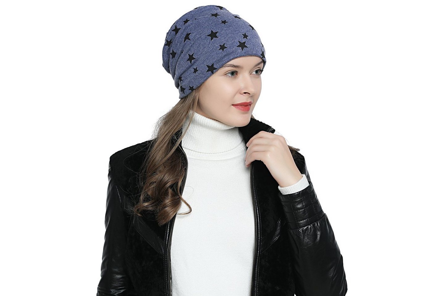 DonDon Beanie Damen Slouch mit Print (Packung, 1-St) Wintermütze, Beanie mit Pailletten-, Strass- oder Sternenprint, Teddyfleece von DonDon