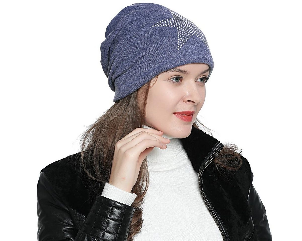 DonDon Beanie Damen Slouch mit Print (Packung, 1-St) Wintermütze, Beanie mit Pailletten-, Strass- oder Sternenprint, Teddyfleece von DonDon