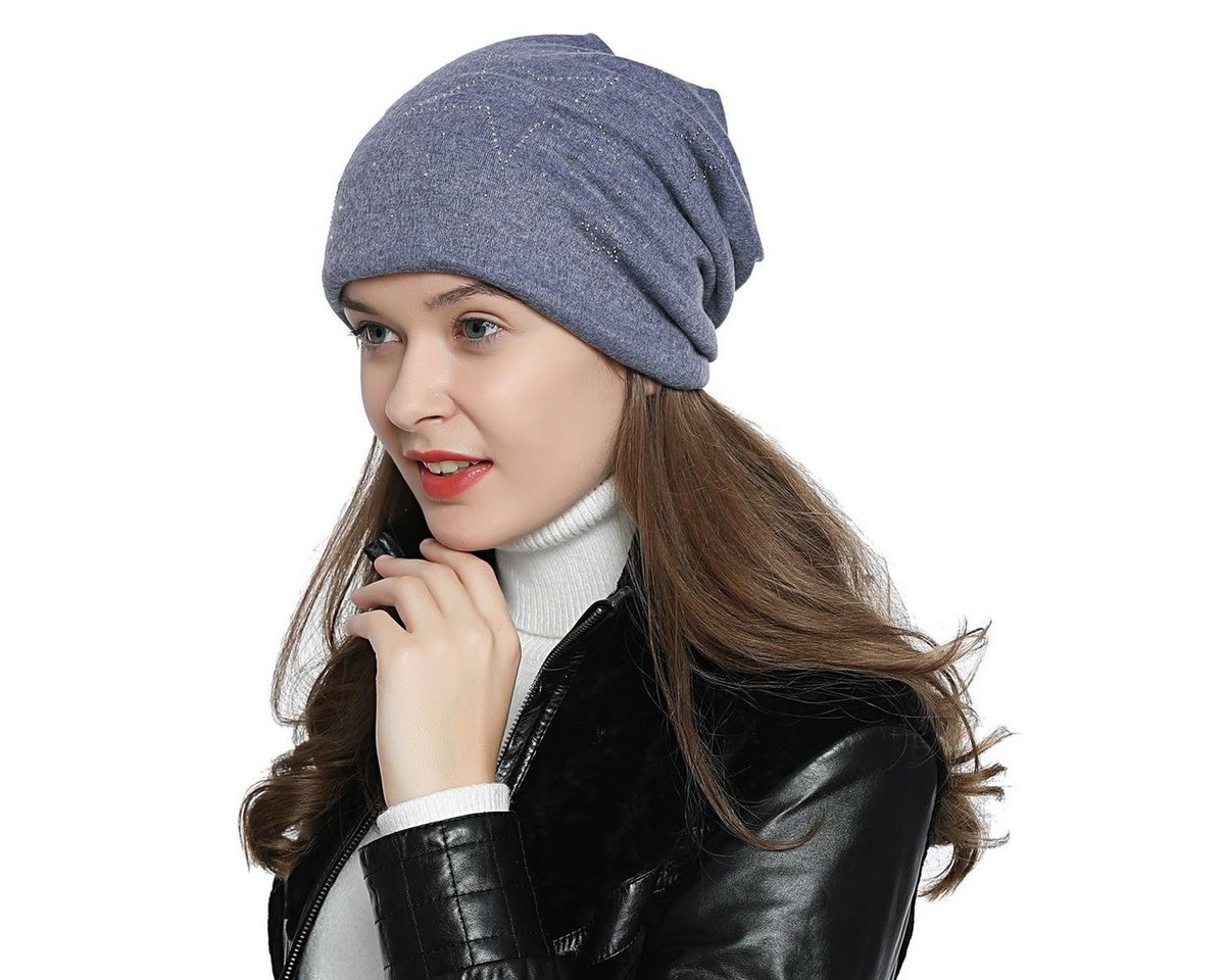 DonDon Beanie Damen Slouch mit Print (Packung, 1-St) Wintermütze, Beanie mit Pailletten-, Strass- oder Sternenprint, Teddyfleece von DonDon