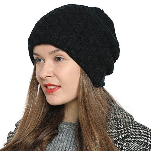 DonDon Mütze Damen Beanie Wintermütze Slouch Strickmütze mit warmen Fleece Innenfutter schwarz von DonDon