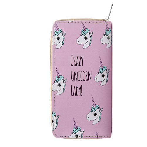 DonDon Geldbörse Damen mit Reißverschluss Portemonnaie Geldbeutel Damen Kinder Mädchen Einhorn Unicorn Muster Crazy Unicorn Lady von DonDon
