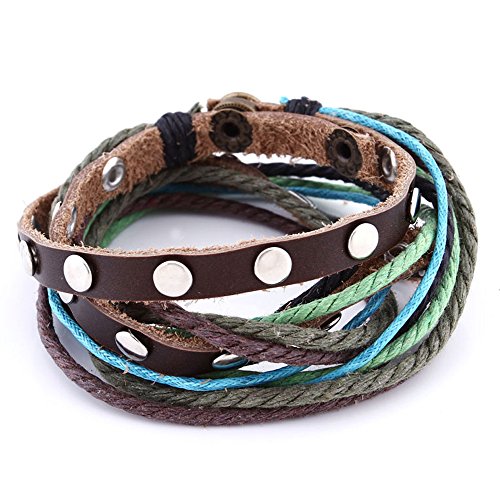 DonDon Damen Lederarmband braun mit Nieten zum Umwickeln im Surferlook von DonDon