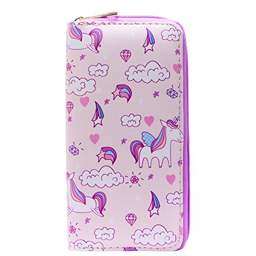 DonDon Geldbörse Damen mit Reißverschluss Portemonnaie Geldbeutel Damen Kinder Mädchen Einhorn-Welt von DonDon