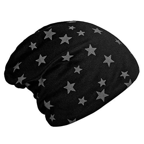 DonDon Mütze Damen Wintermütze Slouch Beanie gefüttert mit Stern Print schwarz von DonDon