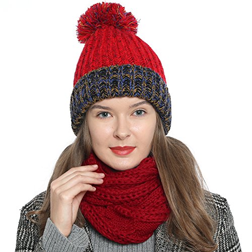 DonDon Loop Schal Damen Winter Schlauchschal Winterschal Wollschal warm und weich dunkelrot von DonDon