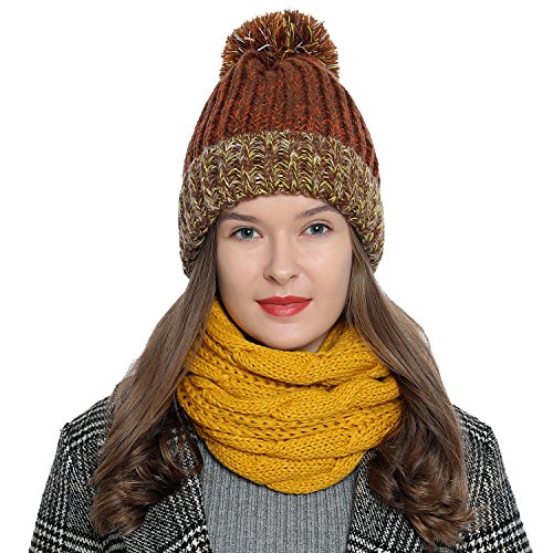 DonDon Loop Schal Damen Winter Schlauchschal Winterschal Wollschal warm und weich gelb von DonDon