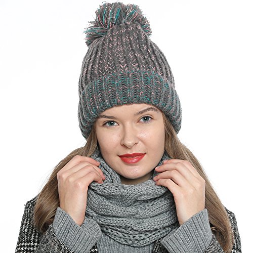 DonDon Loop Schal Damen Winter Schlauchschal Winterschal Wollschal warm und weich hellgrau von DonDon