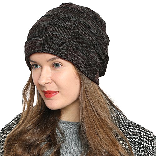 DonDon Mütze Damen Wintermütze Slouch Beanie Strickmütze mit warmen Fleece Innenfutter braun von DonDon