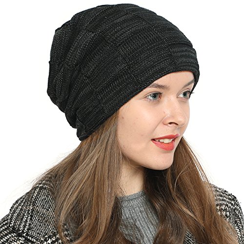 DonDon Mütze Damen Wintermütze Slouch Beanie Strickmütze mit warmen Fleece Innenfutter schwarz grau von DonDon