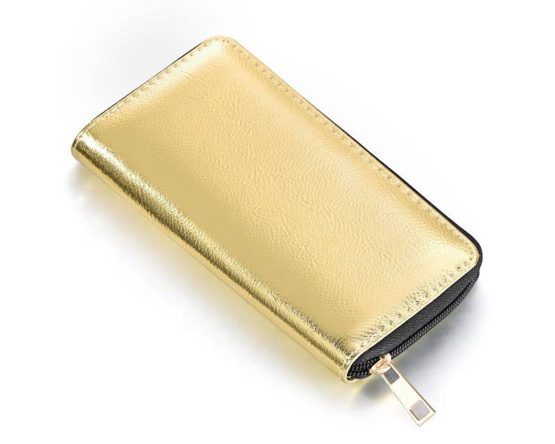 DonDon Geldbörse Portemonnaie Geldbeutel weich 20 x 10 x 2,5 cm (Packung, 1-tlg), Geldbörse für Damen und Mädchen, Metallic-Look, mit Reißverschluss von DonDon