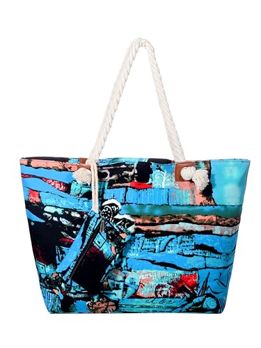 DonDon Strandtasche mit Reißverschluss, Große Strandtasche XXL, Shopper Tasche Damen - Praktische Beach bag Umhängetasche Damen Badetasche für Strand und Meer - Abstract Art von DonDon