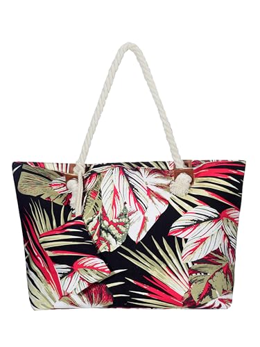 DonDon Strandtasche XXL mit Reißverschluss - Umhängetasche Damen, Shopper Tasche Damen im Beach Look mit Schulterriemen - Urlaub Must Haves Beach bag - Beach Life von DonDon