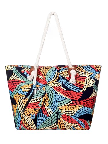 DonDon Strandtasche mit Reißverschluss, Große Strandtasche XXL, Shopper Tasche Damen - Praktische Beach bag Umhängetasche Damen Badetasche für Strand und Meer - Bunte Welt von DonDon