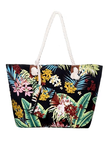DonDon Strandtasche mit Reißverschluss, Große Strandtasche XXL, Shopper Tasche Damen - Praktische Beach bag Umhängetasche Damen Badetasche für Strand und Meer - Cook Island von DonDon