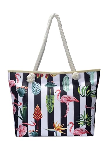 DonDon Strandtasche XXL mit Reißverschluss - Umhängetasche Damen, Shopper Tasche Damen im Beach Look mit Schulterriemen - Urlaub Must Haves Beach bag - Fidschi Island von DonDon
