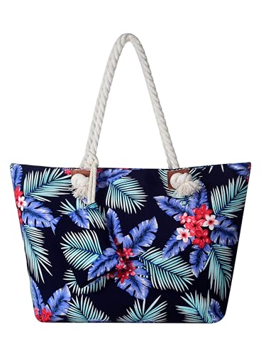 DonDon Strandtasche XXL mit Reißverschluss - Umhängetasche Damen, Shopper Tasche Damen im Beach Look mit Schulterriemen - Urlaub Must Haves Beach bag - Hawaii Flower von DonDon