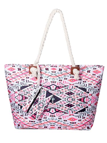 DonDon Strandtasche mit Reißverschluss, Große Strandtasche XXL, Shopper Tasche Damen - Praktische Beach bag Umhängetasche Damen Badetasche für Strand und Meer - Kaleidoskop von DonDon