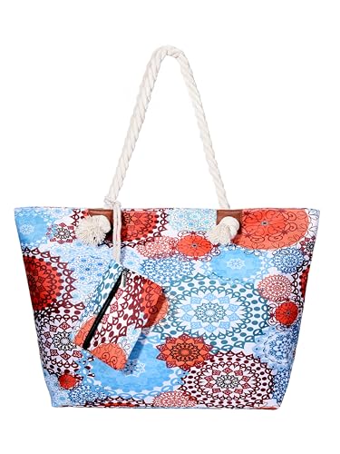 DonDon Strandtasche mit Reißverschluss, Große Strandtasche XXL, Shopper Tasche Damen - Praktische Beach bag Umhängetasche Damen Badetasche für Strand und Meer - Retro Chic von DonDon