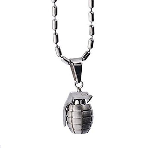 DonDon Halskette mit Handgranaten Anhänger aus Edelstahl in einem schwarzen Samtbeutel von DonDon