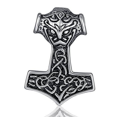 DonDon Herren Anhänger Thor Hammer aus Edelstahl verpackt in einem schwarzen Samtbeutel von DonDon