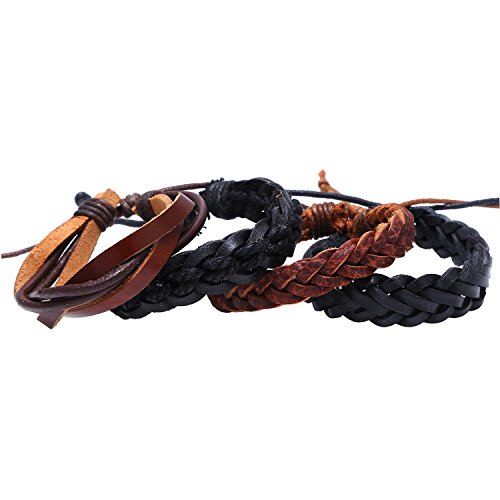 DonDon Herren Armband Set 4 Lederarmbänder geflochten braun schwarz von DonDon