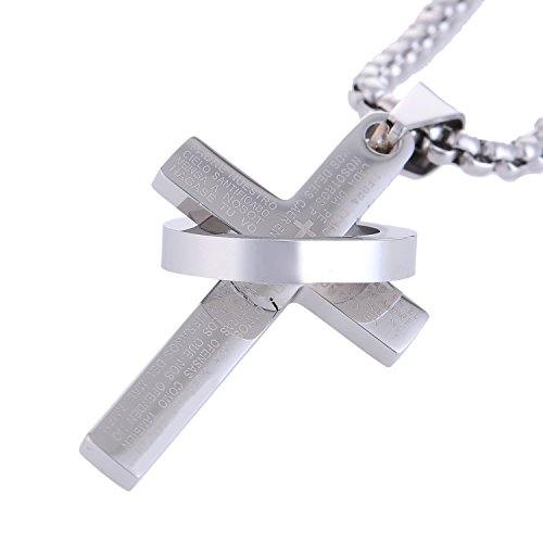 DonDon Herren Edelstahlhalskette 52 cm mit Kreuzanhänger Edelstahl Silber in einem Samtbeutel von DonDon