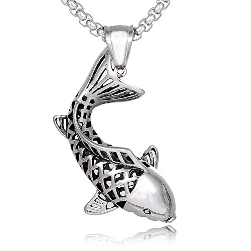 DonDon Herren Halskette Edelstahl 52 cm mit Anhänger Glücksfisch Koi Edelstahl in einem Samtbeutel von DonDon