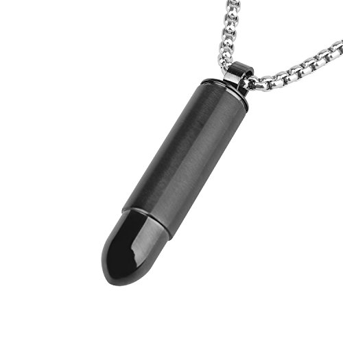 DonDon Herren Halskette Edelstahl 52 cm und Anhänger Schwarze Patrone zum aufdrehen mit Geheimversteck in Schmuckbeutel von DonDon