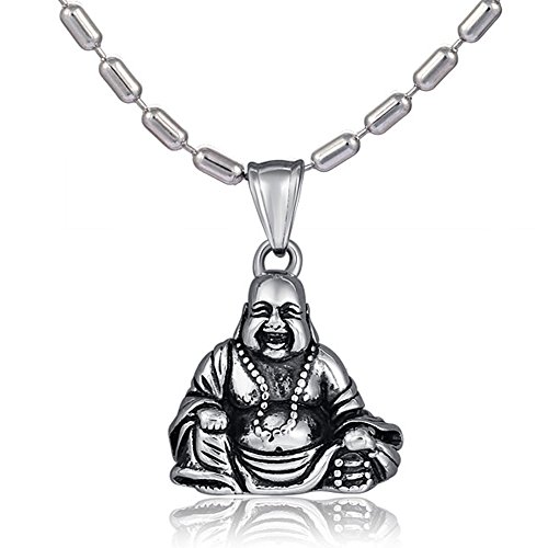 DonDon Herren Halskette Edelstahl 55 cm und Anhänger Buddha aus Edelstahl verpackt in einem schwarzen Samtbeutel von DonDon