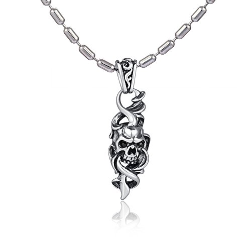 DonDon Herren Halskette Edelstahl 55 cm und Totenkopf Anhänger aus Edelstahl mit schwarzem Stein in einem Samtbeutel von DonDon