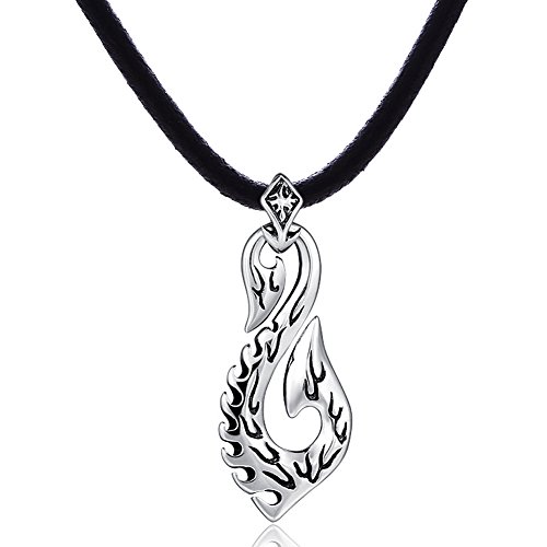 DonDon Herren Halskette Kautschuk 50 cm und Maori Tribal Symbol Anhänger aus Edelstahl verpackt in einem schwarzen Samtbeutel von DonDon