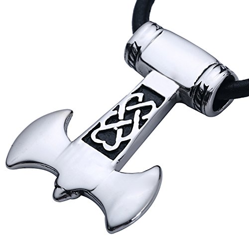 DonDon Herren Halskette Leder 50 cm Wikinger Axt Edelstahl in Schmuckbeutel von DonDon