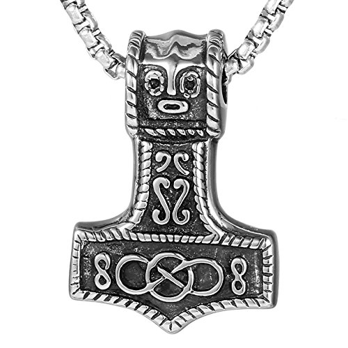 DonDon Herren Halskette und Thor Hammer Edelstahl mit Schmuckbeutel von DonDon