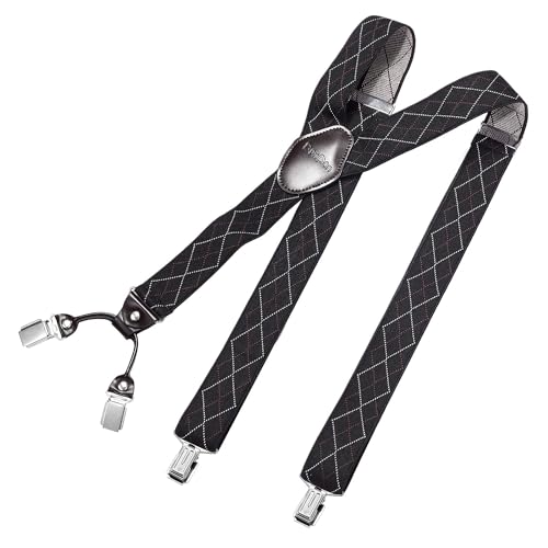 DonDon Hosenträger Herren extra stark kariert schwarz 3,5 cm Hosenträger Herren breit mit brauem Leder in Y-Form lang - Starke Clips passend für Anzug Jeans Chinos Vintage Rockabilly Suspenders DonDon Hosenträger Herren extra stark kariert schwarz 3,5 cm Hosenträger Herren breit mit brauem Leder in Y-Form lang - Starke Clips passend für Anzug Jeans Chinos Vintage Rockabilly Suspenders von DonDon