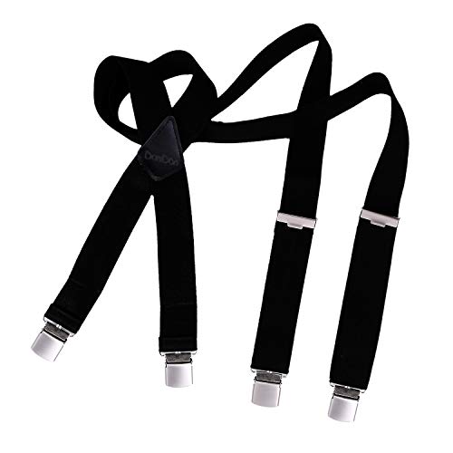 DonDon Herren Hosenträger 3,5 cm breit mit 4 extra starken matt gebürsteten Clips in X-Form schwarz von DonDon