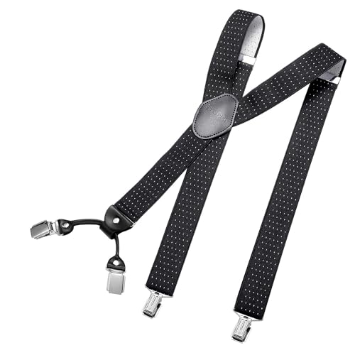 DonDon Hosenträger Herren extra stark gepunktet schwarz weiß 3,5 cm Hosenträger Herren breit in Y-Form lang - Starke Clips passend für Anzug Jeans Chinos Vintage Rockabilly Suspenders von DonDon