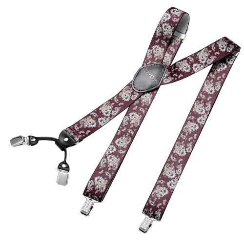 DonDon Hosenträger Herren extra stark paisley rot 3,5 cm Hosenträger Herren breit in Y-Form lang - Starke Clips passend für Anzug Jeans Chinos Vintage Rockabilly Suspenders von DonDon