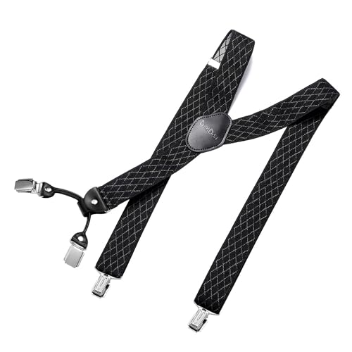 DonDon Hosenträger Herren extra stark Raute schwarz 3,5 cm Hosenträger Herren breit in Y-Form lang - Starke Clips passend für Anzug Jeans Chinos Vintage Rockabilly Suspenders von DonDon