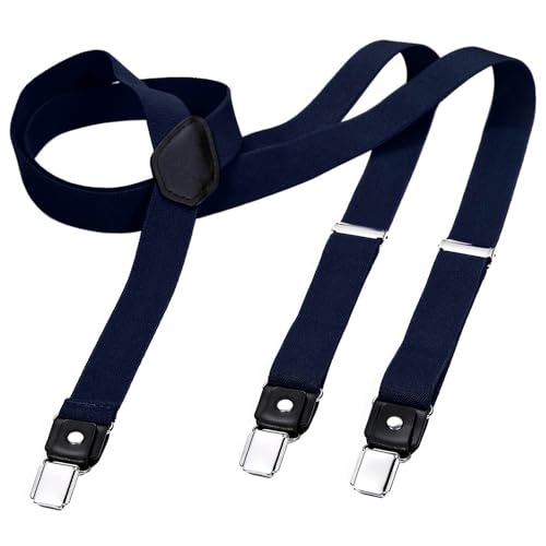 DonDon Hosenträger Herren dunkelblau schmal 2,5 cm - Extra starke Clips für Anzug - Hosenträger Herren extra stark - Ideal für Männer oder Damen Rockabilly Suspenders von DonDon