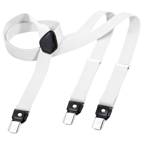 DonDon Hosenträger Herren weiß schmal 2,5 cm - Extra starke Clips für Anzug - Hosenträger Herren extra stark - Ideal für Männer oder Damen Rockabilly Suspenders von DonDon