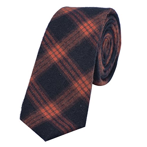 DonDon Herren Krawatte 6 cm Baumwolle dunkelblau-orange kariert von DonDon