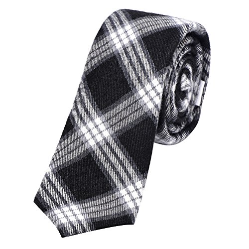 DonDon Herren Krawatte 6 cm Baumwolle schwarz-weiß-grau kariert von DonDon