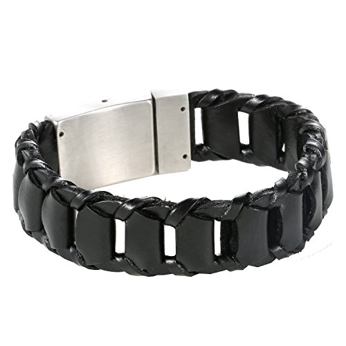 DonDon Herren Lederarmband geflochten schwarz mit Edelstahlverschluss von DonDon