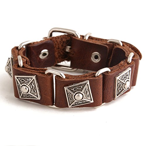 DonDon Herren Lederarmband mit Nieten mehrgliedrig - braun Viereck von DonDon