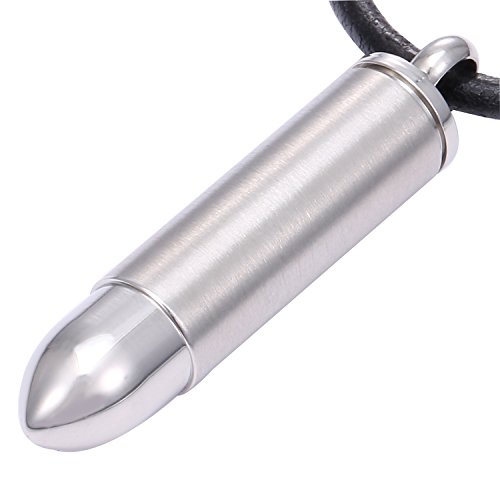 DonDon Herren Lederhalskette 50 cm und Patronen-Anhänger zum aufdrehen mit Geheimversteck in Schmuckbeutel von DonDon